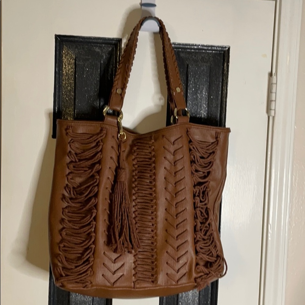 Steve Madden Cognac Braided Tassel Tote